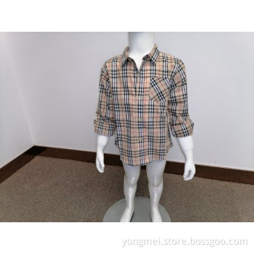 Boy's cotton y/d check long sleeves shirt